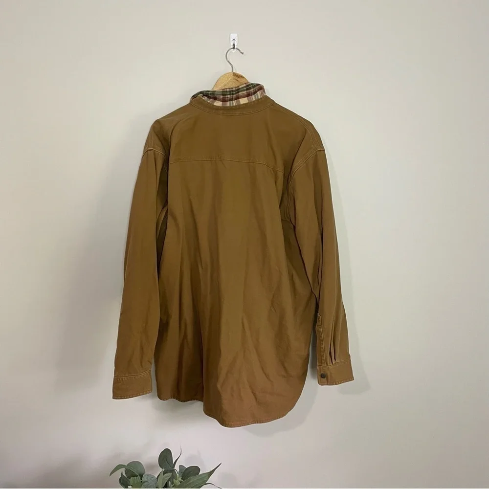 [L.L. Bean] Men's Tan Flannel Interior Workwear Snap Button Barn Jacket